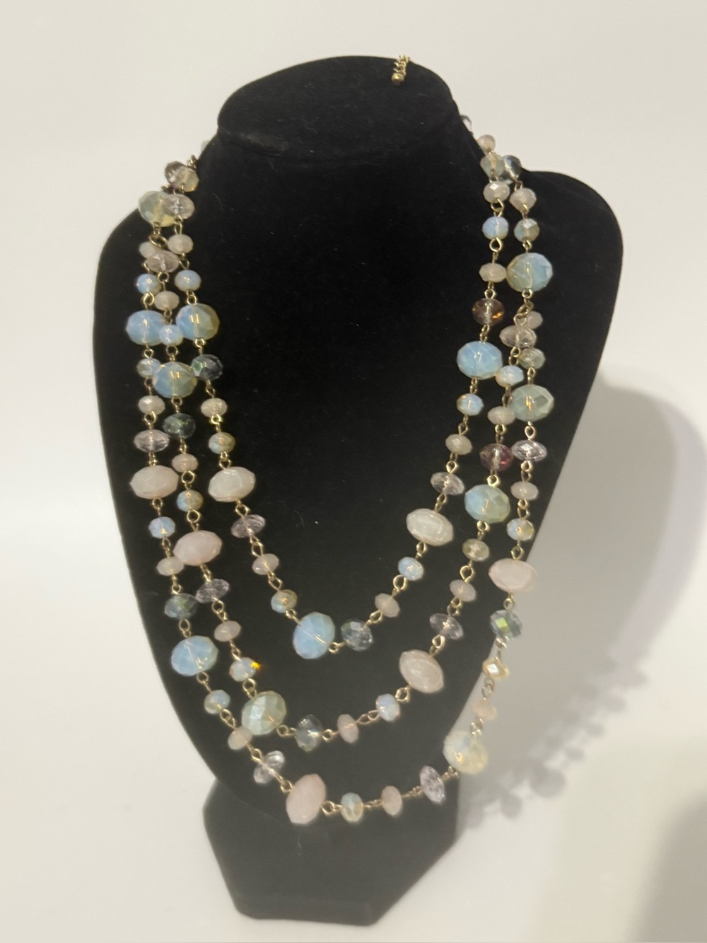 UV Reactive Multi Strand Faceted Bead Statement Necklace Iridescent